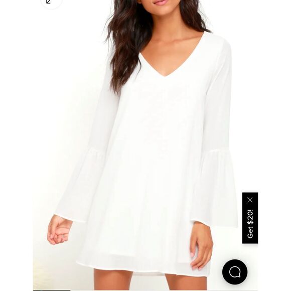 Lulu’s Far Wanderings Ivory Long Sleeve Shift Dress size small - Picture 2 of 14